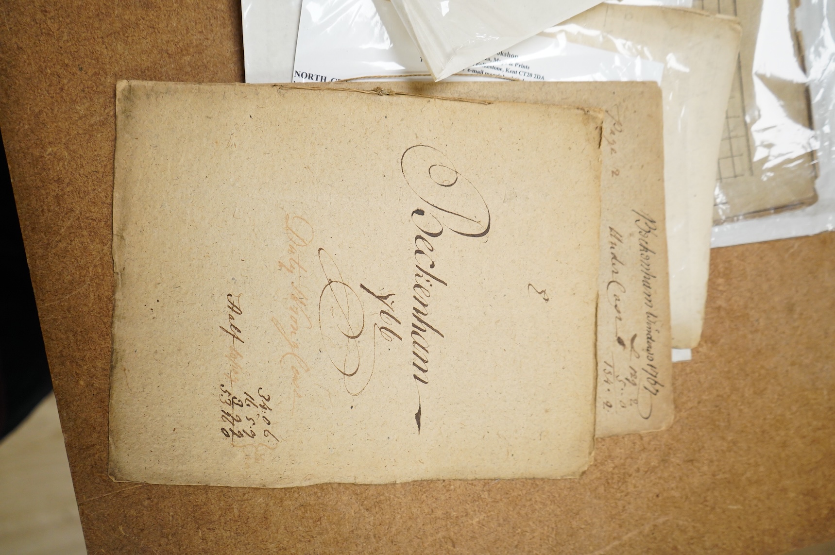 Kent 18th Century Taxation - Beckenham Land Tax Assessment book, 1766: contemp. wrappers (sewn), 8vo. ms. cover title, 8pp. ms. headed and ruled in 6 columns with full ms. infill details (approx. 75 occupiers named), sig